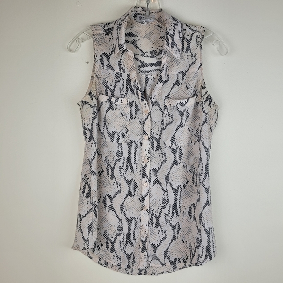 Express Portofino snakeskin ivory pale pink sleeveless collar button up shirt SP - Picture 3 of 11